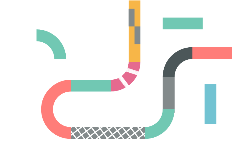 Illustration of curving colors and patterns resenbling pipes